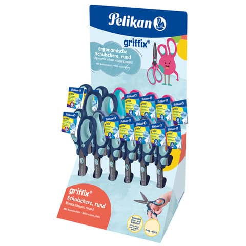 Espositore 12 forbici Griffix Pelikan per destrimani e mancini assortite 605397